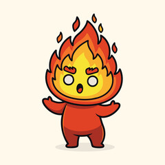  A cute, kawaii-style cartoon fire or flame character, shown with a happy and energetic expression.