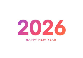Happy new year 2026 text with colorful blocks isolated on transparent background
