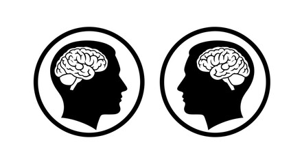Two silhouetted head profiles displaying internal brain structures side view