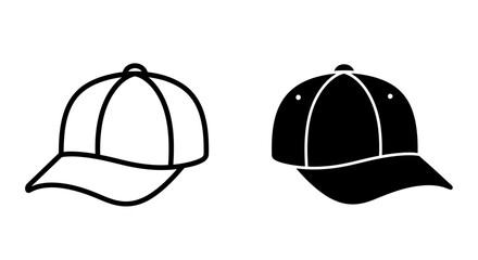 Simple black and white illustration of two different baseball cap designs