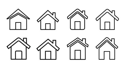 A collection of simple house outline icons in a grid arrangement