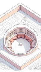 Architectural blueprint of an isometric amphitheater in a minimalist style,  concept,  diagram