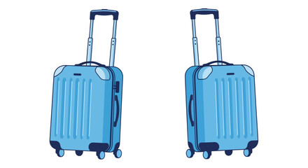 Two light blue suitcases with wheels are presented in a simple sketch