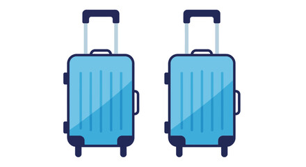 Two light blue suitcases with handles and wheels are displayed