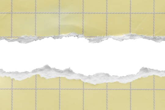 piece of yellow graph cardboard paper tear isolated on white background