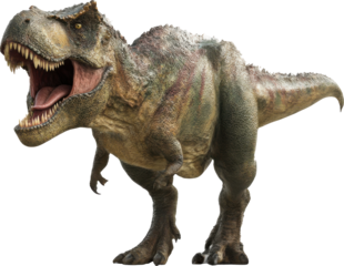 Tyrannosaurus rex: powerful predator, mouth open, showing sharp teeth