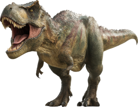 Tyrannosaurus rex: powerful predator, mouth open, showing sharp teeth