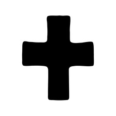 A simple black cross, an icon representing addition and combination illustration