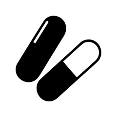 Two black and white pill capsules, symbolizing medicine and pharmaceuticals