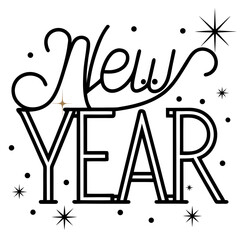 New year lettering with stars and dots