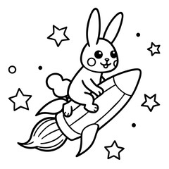 Bunny riding a rocket ship through space