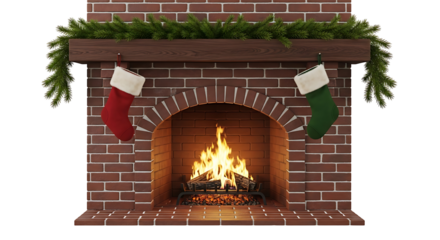 Cozy Fireplace Stockings Burning Fire Flames Holiday Celebration Concept