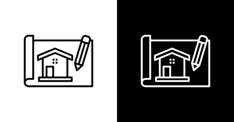 Building Blueprint  White Icon Set Design