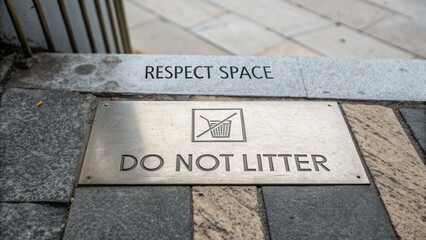 Respect Space, Do Not Litter Sign on Pavement