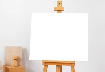 Clean, blank white canvas on easel, ready for painting, drawing, new
