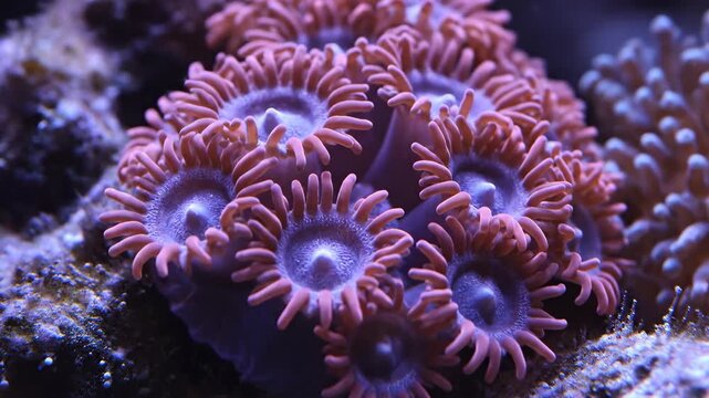Close up of vibrant coral reef zoanthids underwater
