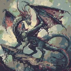Dragon painting new image in the style of colorful pixel