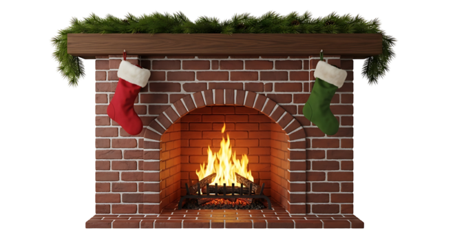 Christmas Fireplace Stockings Cozy Home Warm Burning Fire Holiday Season