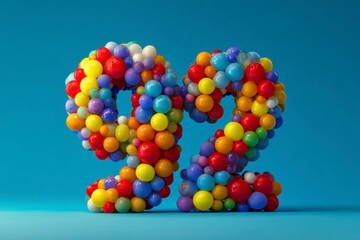 Colorful Abstract Number 92 Made of Various 3D Balls on Blue Background