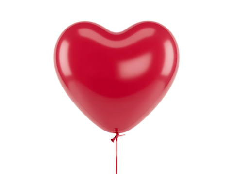 A single glossy red heart shaped balloon floating on a transparent background isolated on transparent background