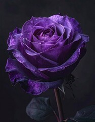 Elegant Purple Rose Blossom on Dark Background - A Captivating Floral Portrait.
