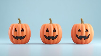 Three spooky carved pumpkins jack o lanterns halloween autumn decoration autumn's spooky spirit captured three carved pumpkins with glowing faces.