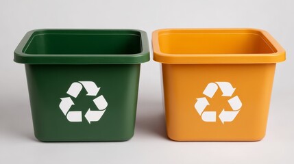 Vibrant green and orange recycling bins essential tools for sustainable waste management and environmental protection.