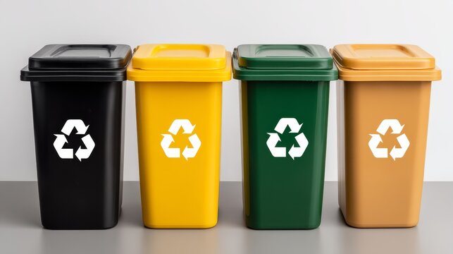 Vibrant multi colored recycling bins for efficient waste sorting and eco friendly disposal solutions.