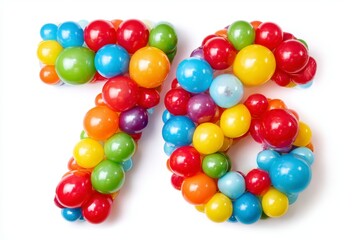 Obraz premium Colorful Array of Playful Balls Forming the Number Seventy-Six