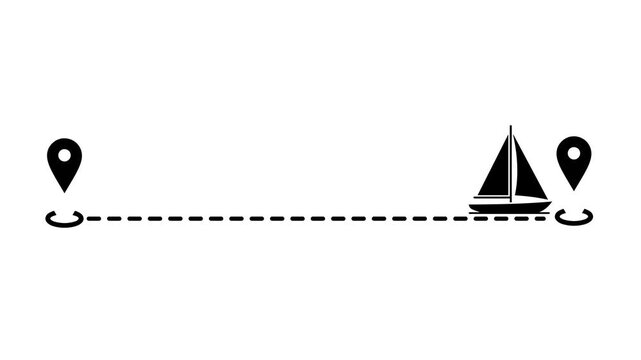 Sailboat Navigation Between Two Location Pins Connected by Dashed Line