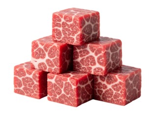 Wagyu Beef Cubes Stacked Marbling Texture Premium Meat Cuts Food