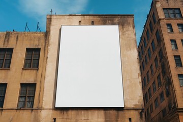 Old, empty wooden picture frames on a blank billboard street mockup