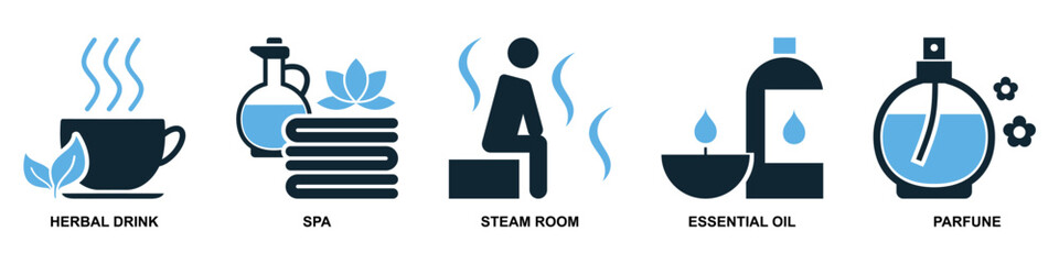 Set spa and beauty icon vector. Collection for wellness, cosmetics, and luxury relaxation themes. Features graphics for salon services, body care, and pampering treatments.