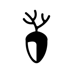 Minimalist Black and White Depiction of an Acorn with Branches on Top