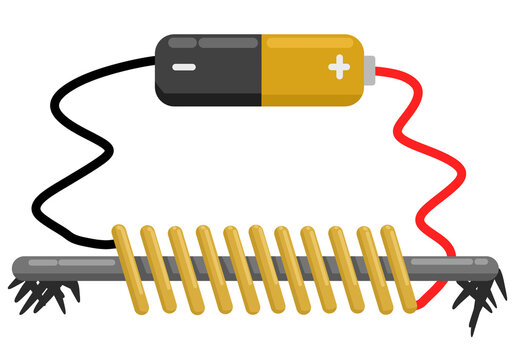 Electromagnet Attracting Small Metallic Objects from Battery Power.
