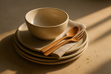 Wooden Drying Rack with White Linen Towels in Warm Natural Light Showing Subtle Folds and Texture