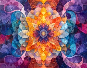 Vibrant, symmetrical floral pattern