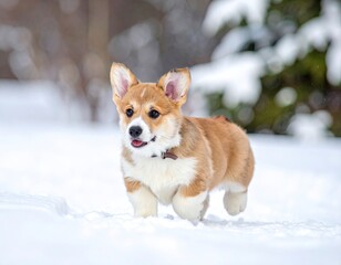 Corgi Puppys Winter Frolic - A Playful Moment in the Snow.