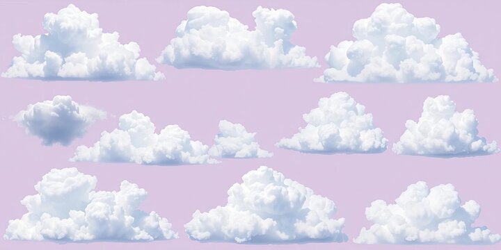 Abstract collection of various cloud shapes and formations in vector format, graphic, cirrus