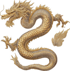 Obraz premium Golden chinese dragon illustration, mythical beast cultural symbol