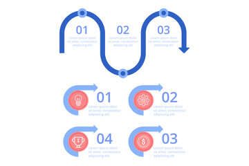 Naklejka premium Infographic set visually organizing data into steps, utilizing icons and arrows to guide viewers through straightforward process, enhancing comprehension of key information easily