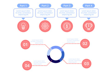 Obraz premium Infographic set presenting four distinct parts, each containing icons and text to convey essential information
