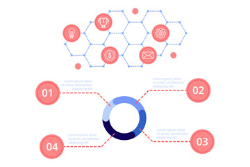 Infographic displaying interconnected data points including light bulbs, dollar signs, and emails. Information organized into sections with numbered elements for clarity