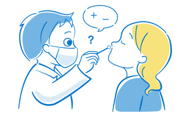 インフルエンザ診断のための鼻腔検査を受けている大人の女性