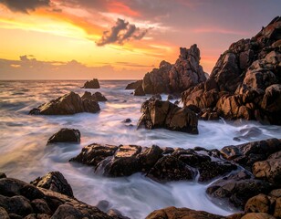 Sunrise over rocky coast
