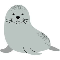 Cute cartoon gray seal with black eyes and whiskers on a transparent background simple illustration