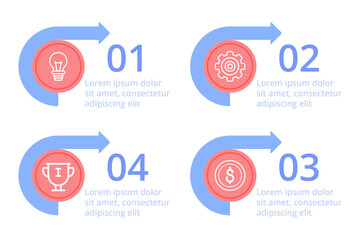 Infographic presenting step-by-step process with four key elements. Icons and text highlighting different stages of workflow. Clear visual guidance provided