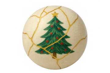 Kintsugi christmas ornament with painted christmas tree, symbolizing resilience, beauty in imperfection, and holiday spirit