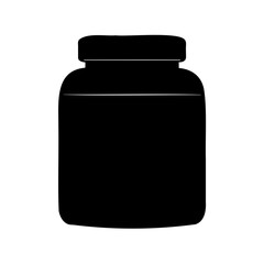 Black silhouette of a protein powder container isolated on white background