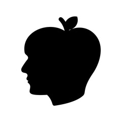 Silhouette of a Head Merged with an Apple Shape Representing Knowledge